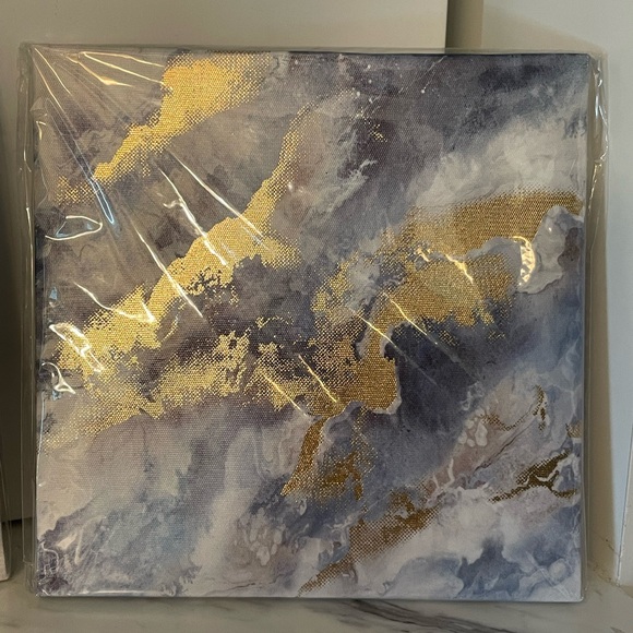 Blue and Gray Art Decor Prints (Set of 2) 8x8 with Painted Gold Metallic Accent - Picture 6 of 6